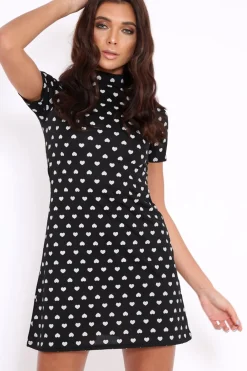 Rebellious Fashion Black Heart Print Bodycon Dress - Jiselle