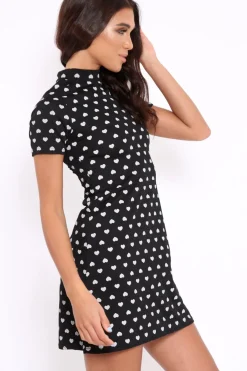 Rebellious Fashion Black Heart Print Bodycon Dress - Jiselle