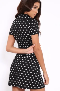 Rebellious Fashion Black Heart Print Bodycon Dress - Jiselle