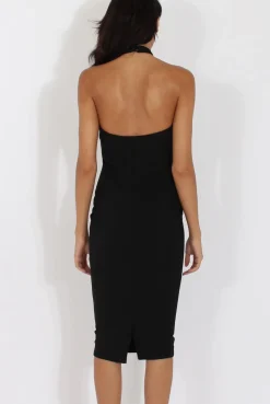 Rebellious Fashion Black High Neck Backless Midi Dress - Petunia