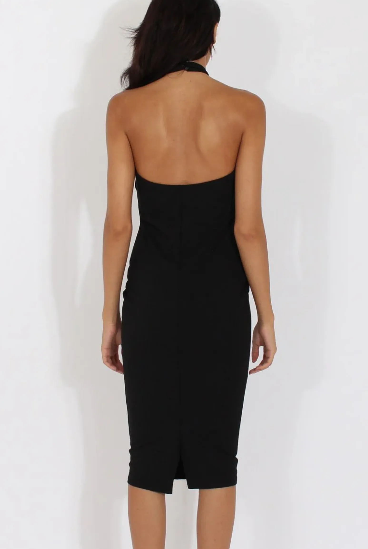 Rebellious Fashion Black High Neck Backless Midi Dress - Petunia