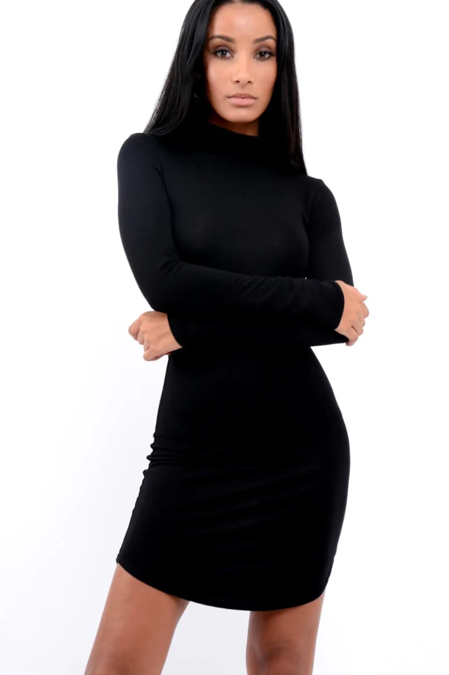 Rebellious Fashion Black High Neck Bodycon Dress - Lillia