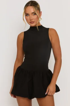 Rebellious Fashion Black High Neck Puffball Mini Dress - Carmelita