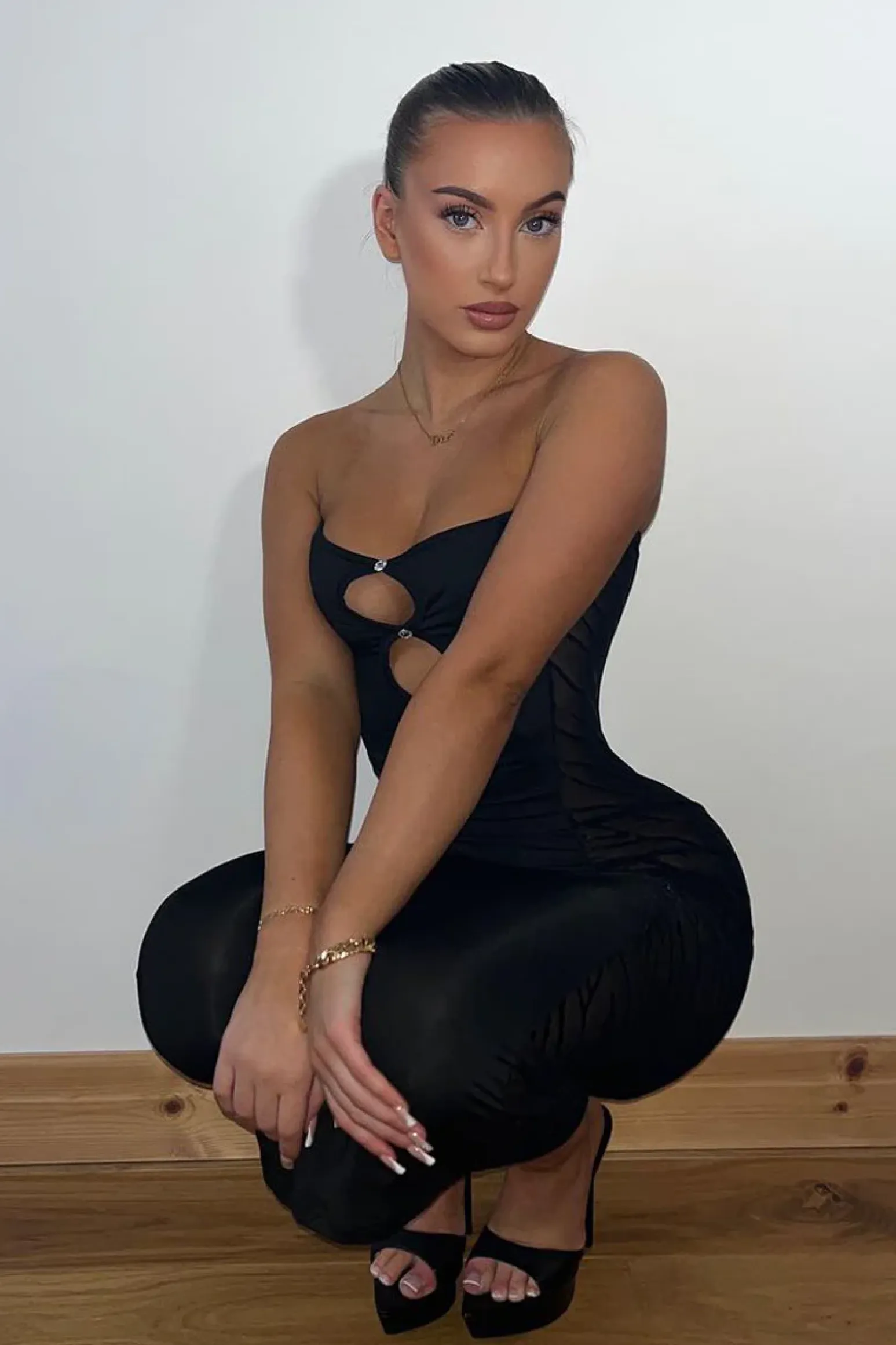 Rebellious Fashion Black Jersey Mesh Panel Bandeau Midi Dress - Lexi