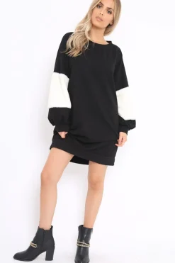 Rebellious Fashion Black Jumper Dress with Fur Sleeves - Paris