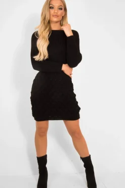 Rebellious Fashion Black Knitted Jumper Midi Dress - Izzy