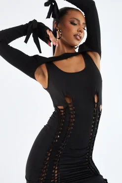 Rebellious Fashion Black Knot Detail Cutout Bodycon Mini Dress - Mya