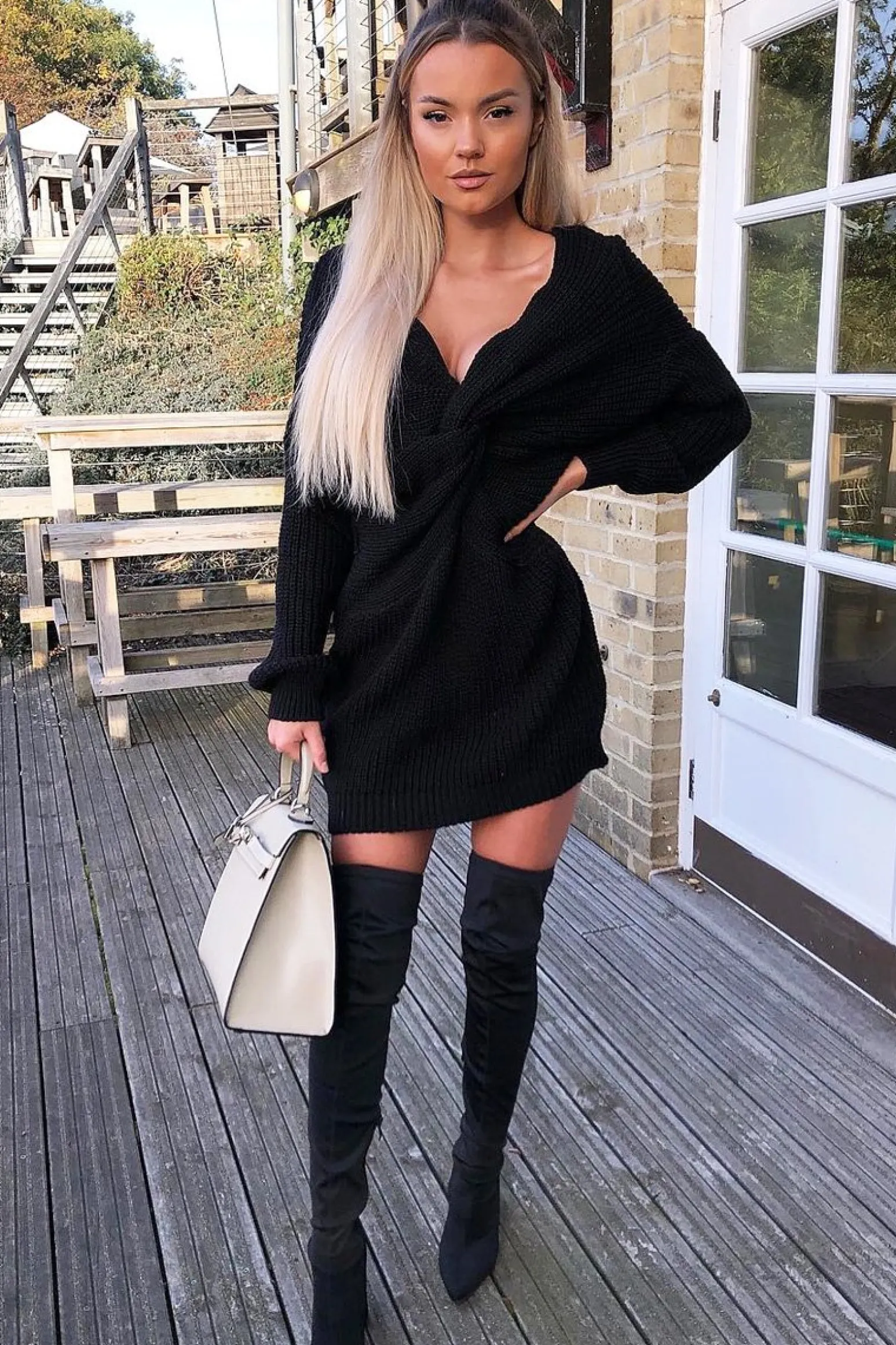Rebellious Fashion Black Knot Front Jumper Dress - Hydee