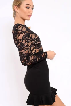 Rebellious Fashion Black Lace Bodycon Dress - Stacey