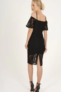Rebellious Fashion Black Lace Cut Shoulder Midi Dress - Brodi