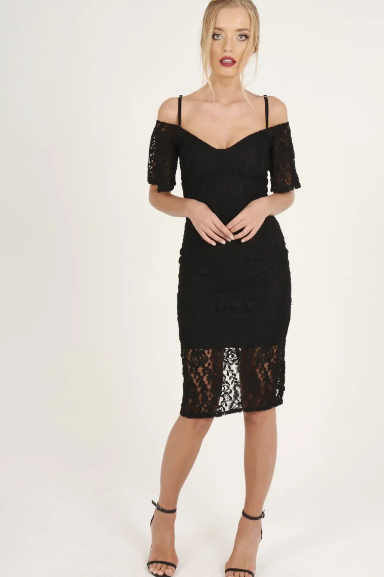 Rebellious Fashion Black Lace Cut Shoulder Midi Dress - Brodi
