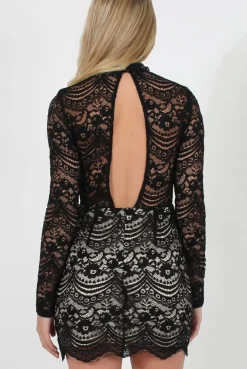 Rebellious Fashion Black Lace High Neck Mini Dress - Taya