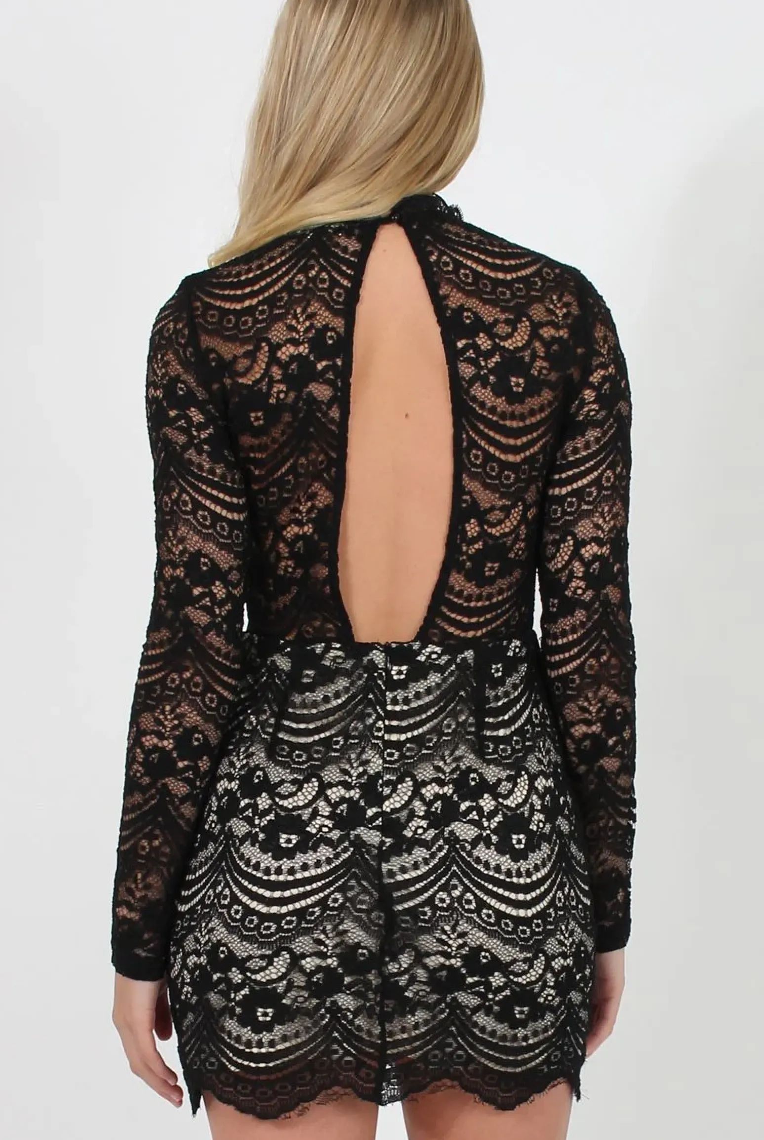 Rebellious Fashion Black Lace High Neck Mini Dress - Taya