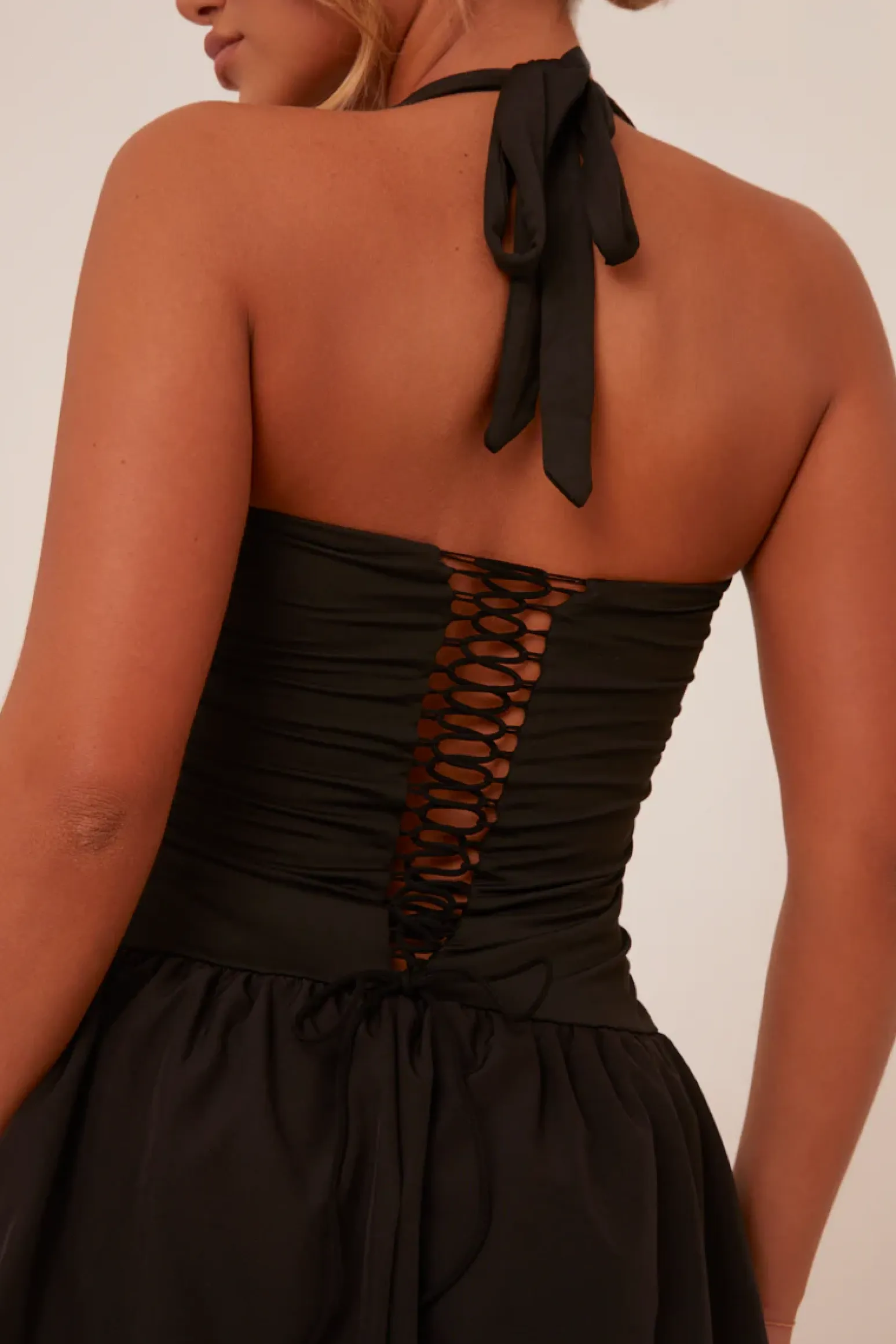 Rebellious Fashion Black Lace Up Black Puffball Mini Dress - Lissa