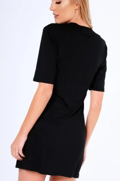 Rebellious Fashion Black Lace Up Choker T-Shirt Dress - Brooklynn