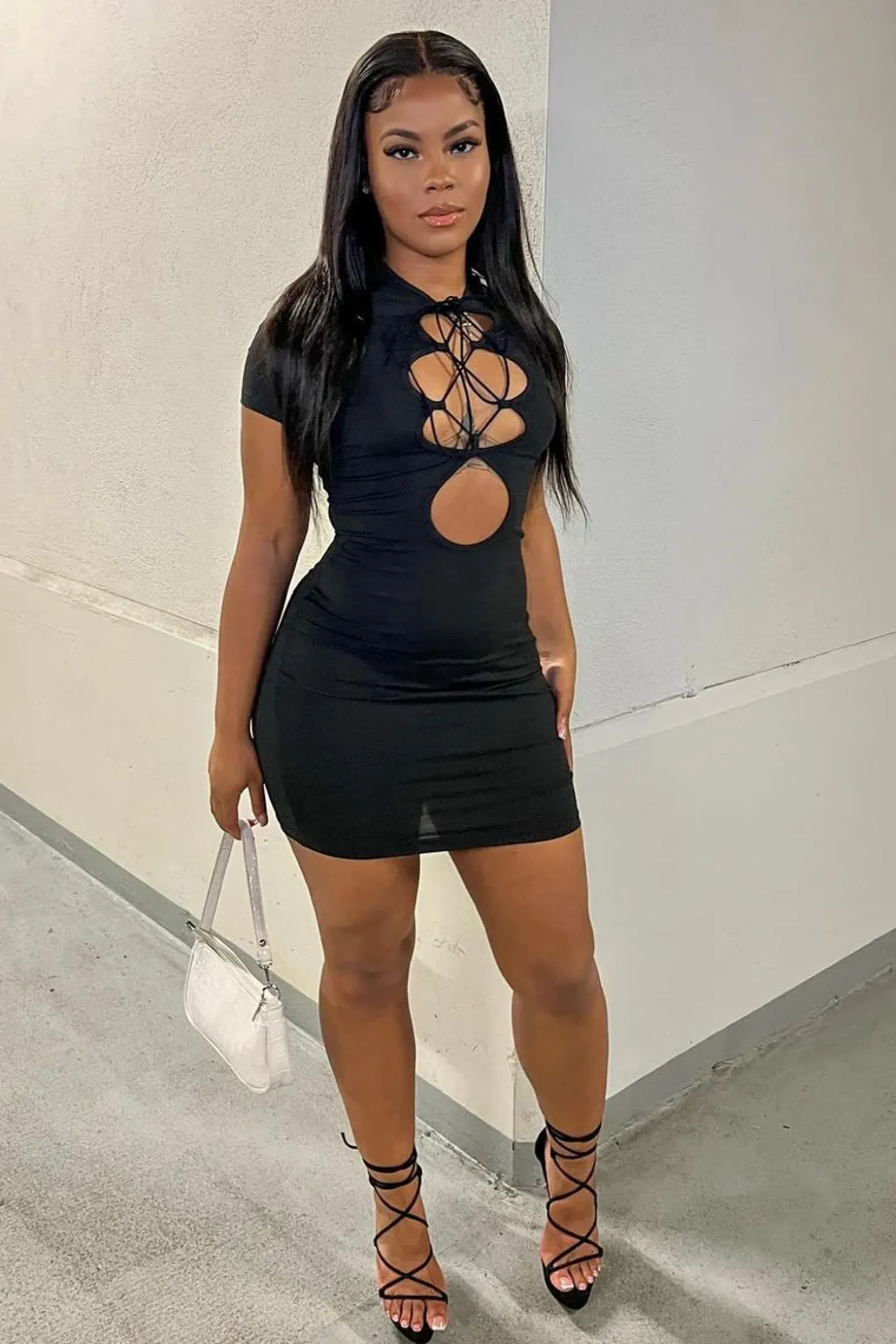 Rebellious Fashion Black Lace Up Front Detail Mini Dress - Charvi