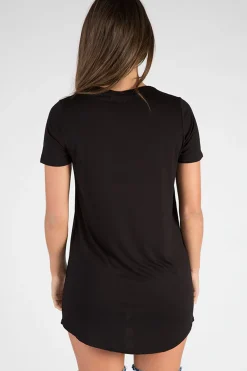 Rebellious Fashion Black Laser Cut Eagle Graphic T Shirt Dress - Lola