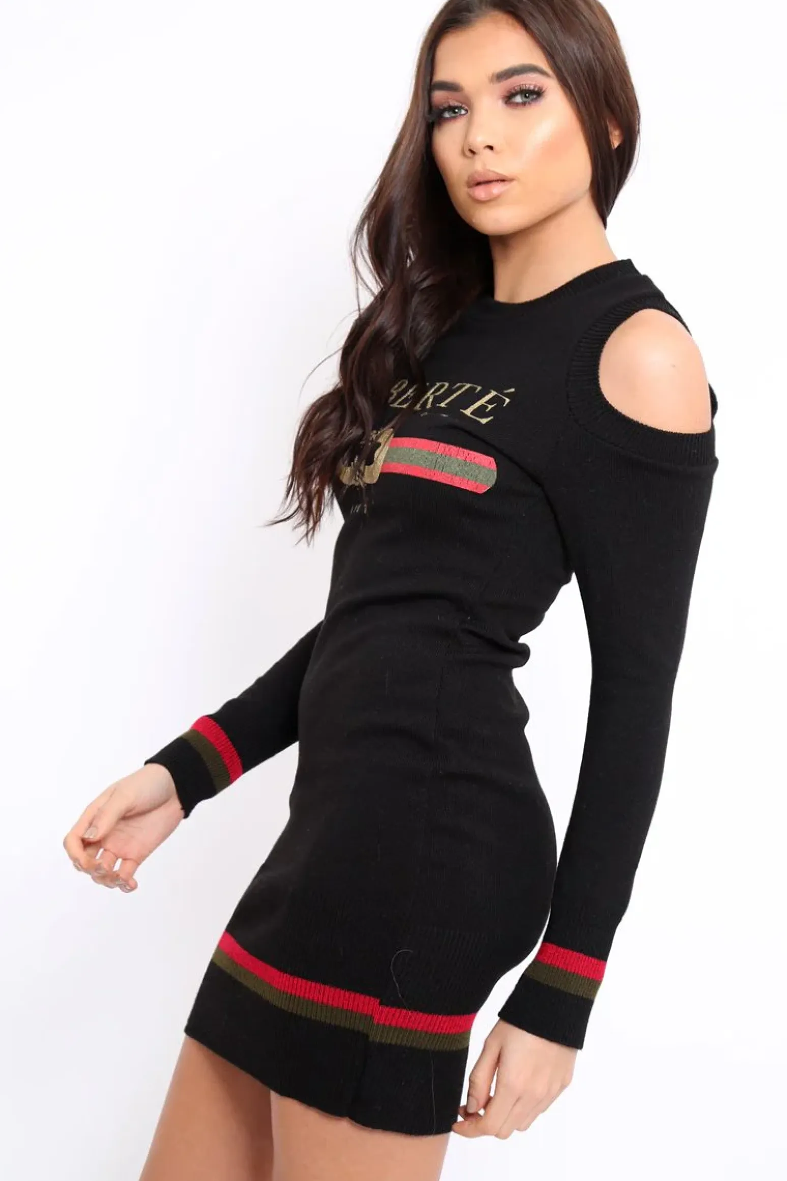 Rebellious Fashion Black Liberte Slogan Jumper Dress - Lizeth