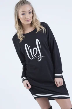 Rebellious Fashion Black Lies Slogan Jumper Dress - Ellie