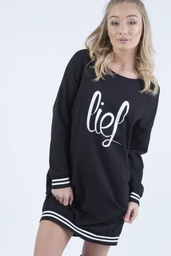 Rebellious Fashion Black Lies Slogan Jumper Dress - Ellie