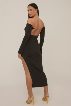 Rebellious Fashion Black Long Sleeve Cut Out Maxi Dress - Coco