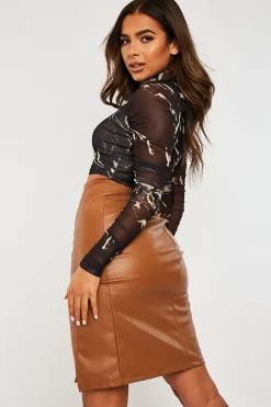 Rebellious Fashion Black Marble Ruched Inside Mesh Crop Top - Mally