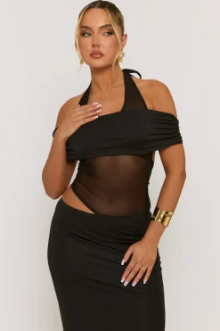 Rebellious Fashion Black Mesh Cut Out Maxi Dress - Stefaniya