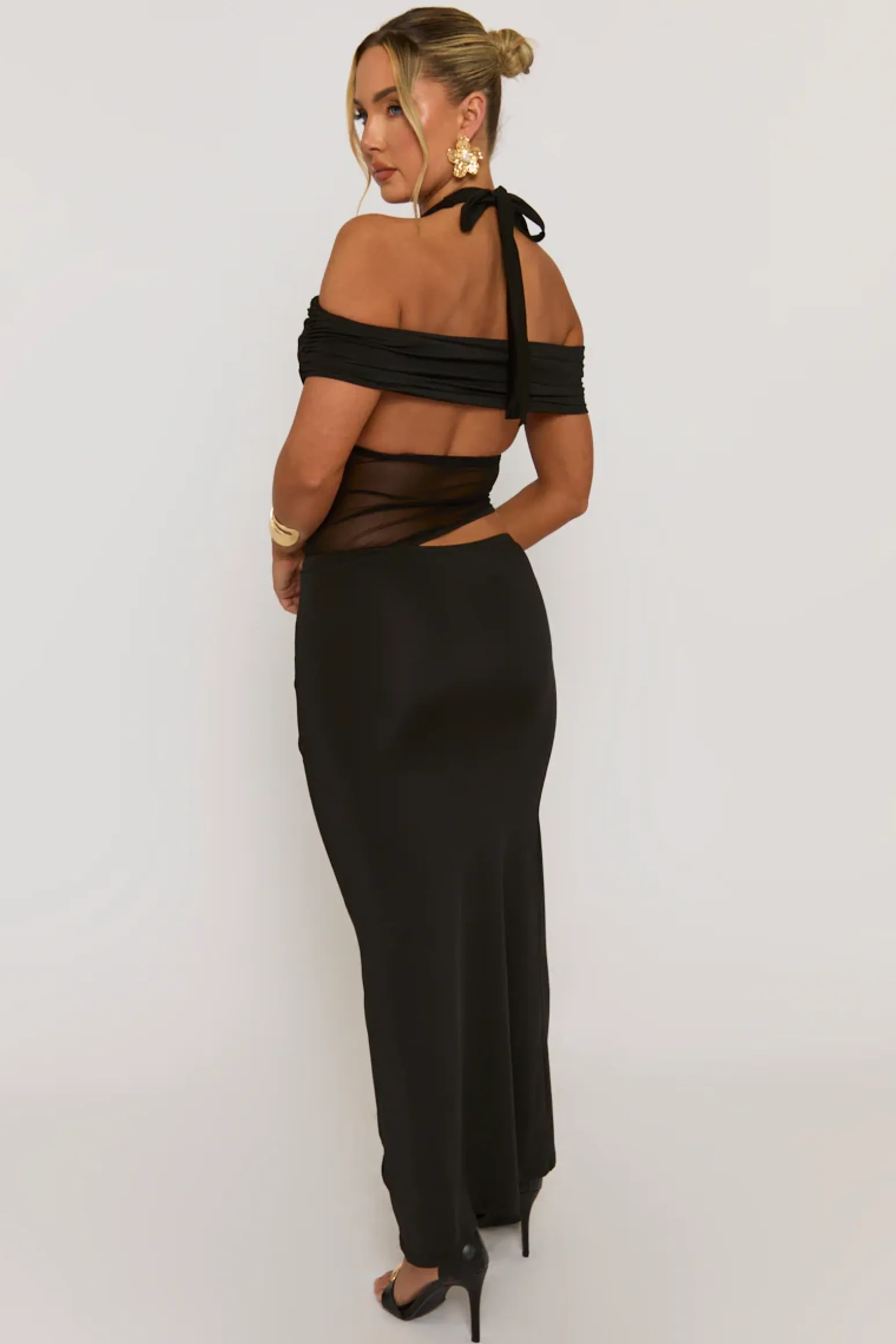 Rebellious Fashion Black Mesh Cut Out Maxi Dress - Stefaniya