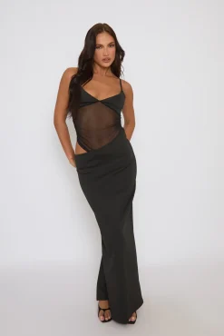 Rebellious Fashion Black Mesh Cut Out Maxi Dress - Nia