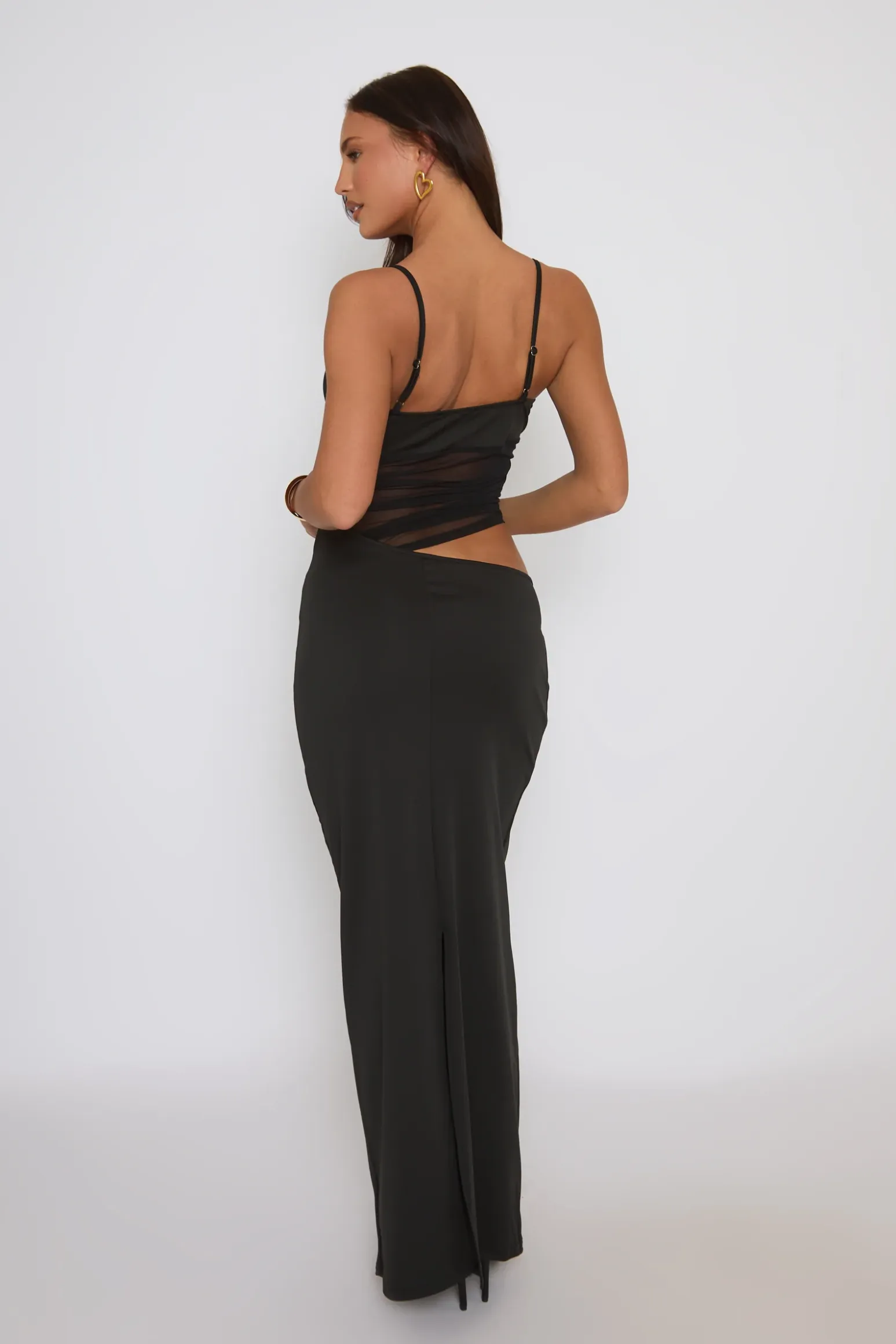 Rebellious Fashion Black Mesh Cut Out Maxi Dress - Nia