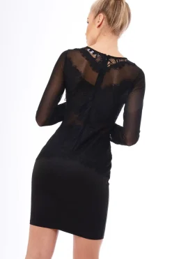 Rebellious Fashion Black Mesh Lace Overlay Detail Midi Dress - Darcey