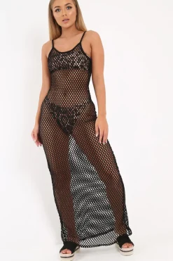 Rebellious Fashion Black Mesh Maxi Dress - Jenesa