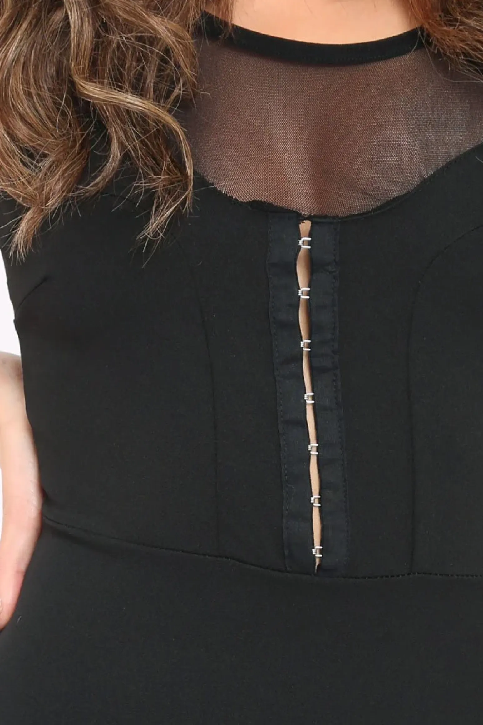 Rebellious Fashion Black Mesh Panel Eyelet Detail Bodycon Dress - Lolita