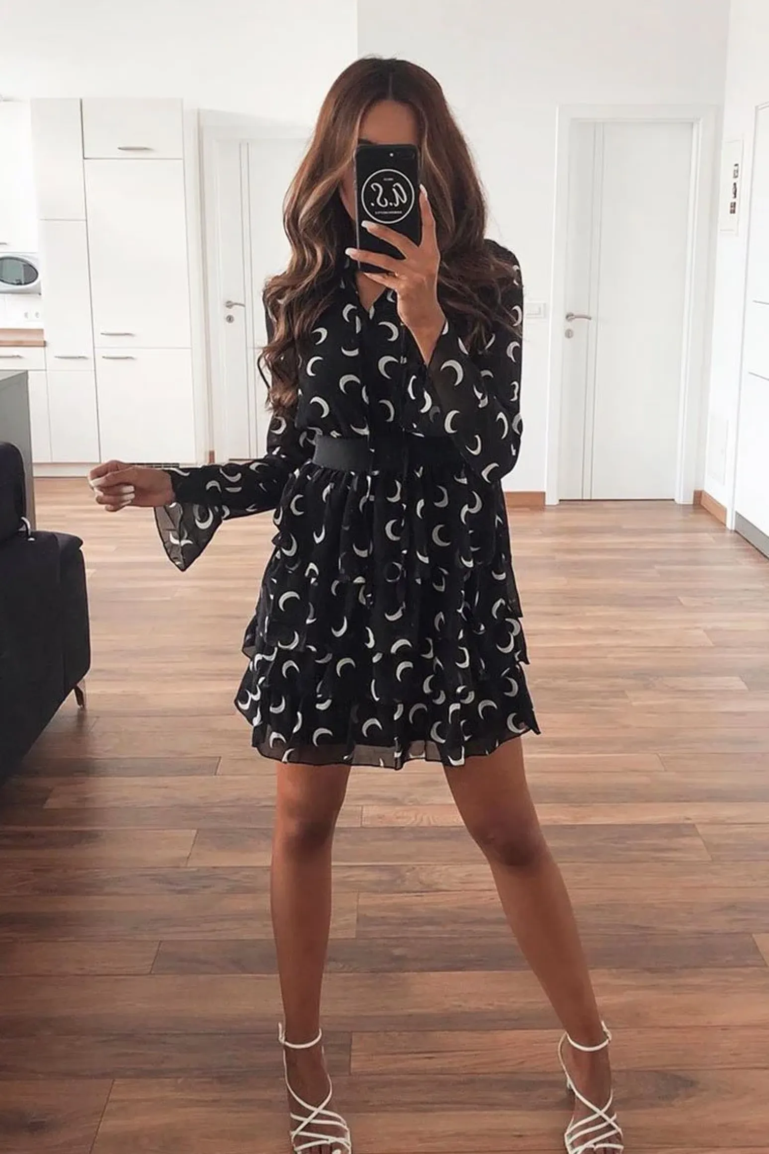 Rebellious Fashion Black Moon Print High Neck Smock Dress - Lella