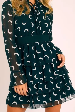 Rebellious Fashion Black Moon Print High Neck Smock Dress - Lella