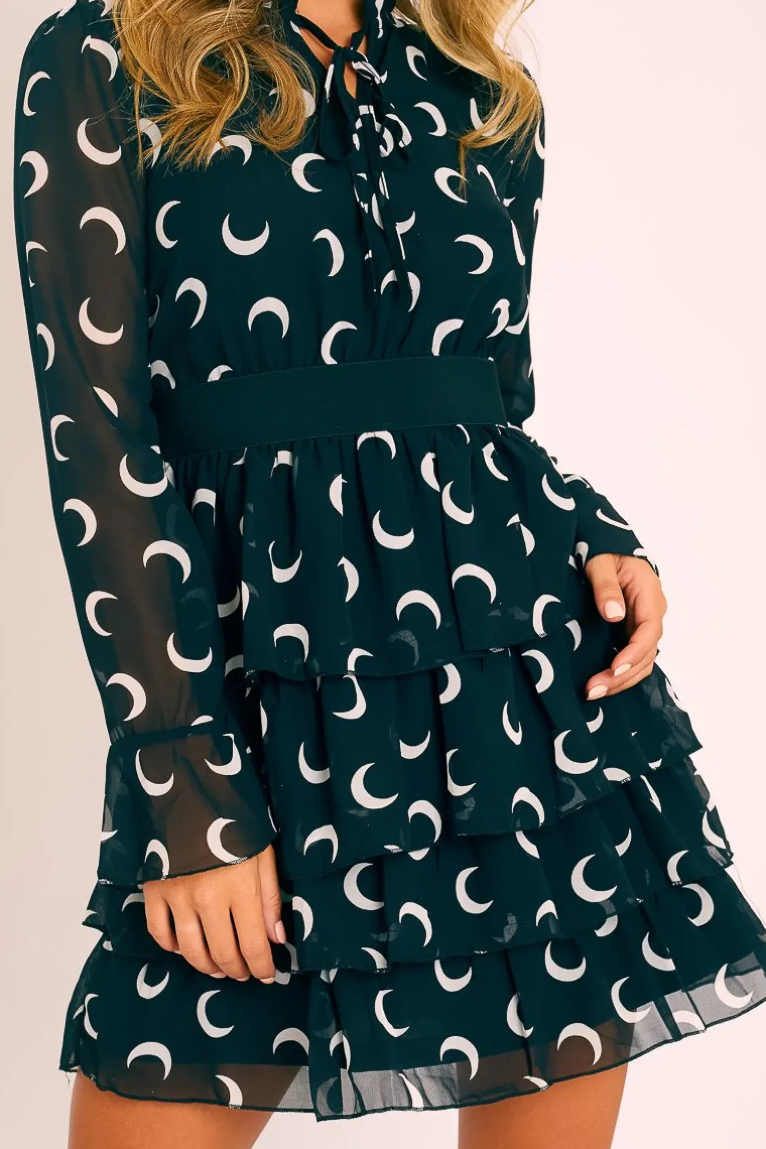 Rebellious Fashion Black Moon Print High Neck Smock Dress - Lella