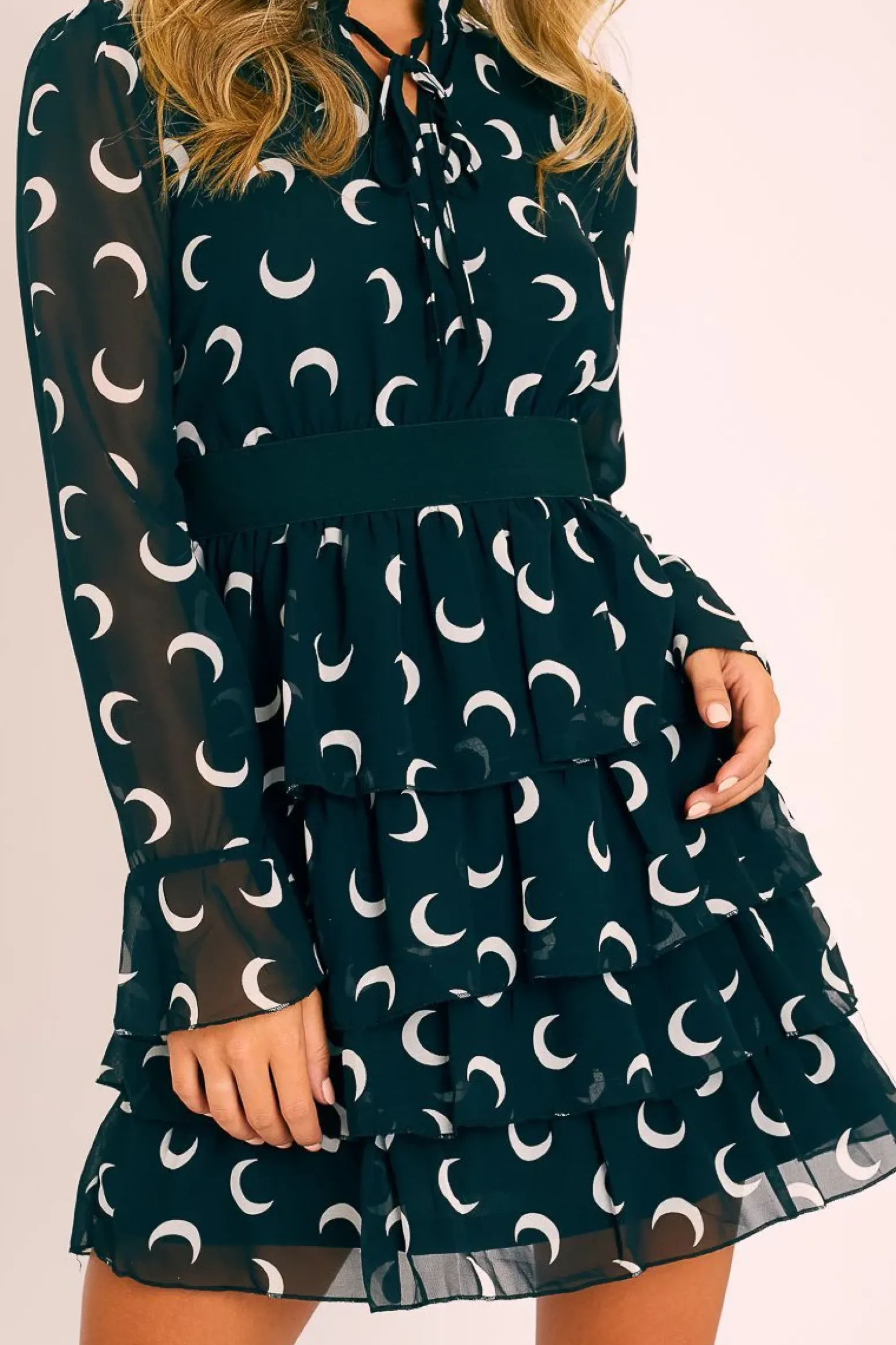 Rebellious Fashion Black Moon Print High Neck Smock Dress - Lella