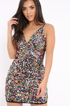 Rebellious Fashion Black Mulitcoloured Sequin Dress - Regina