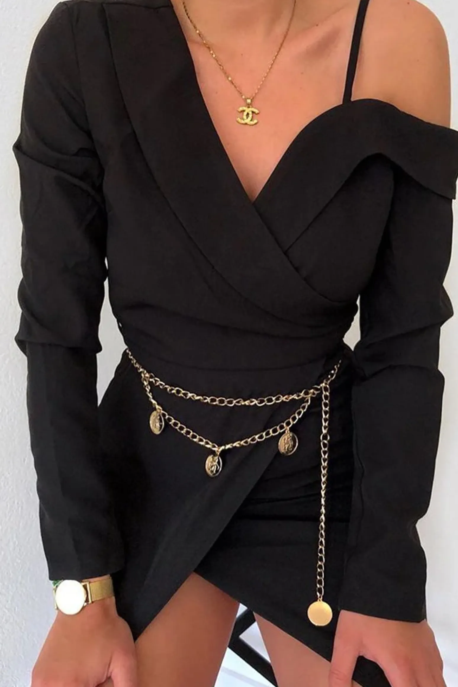 Rebellious Fashion Black Off The Shoulder Blazer Dress - Halia