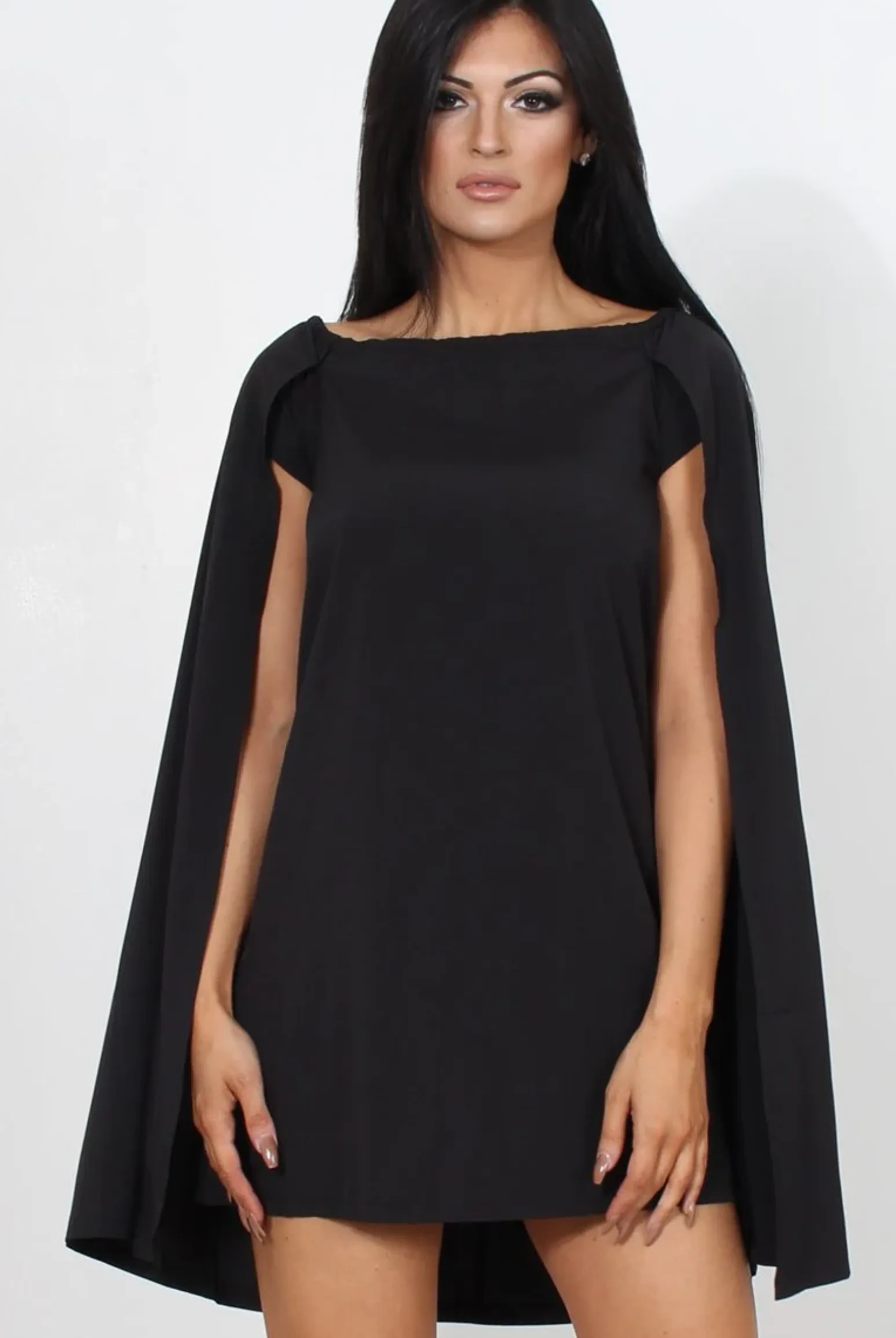 Rebellious Fashion Black Off The Shoulder Cape Dress-Verity