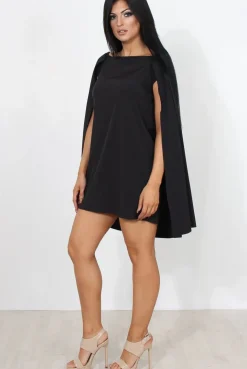 Rebellious Fashion Black Off The Shoulder Cape Dress-Verity