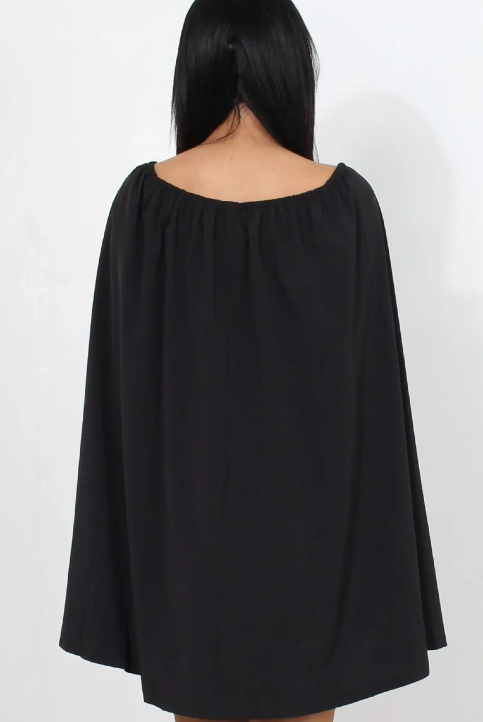 Rebellious Fashion Black Off The Shoulder Cape Dress-Verity