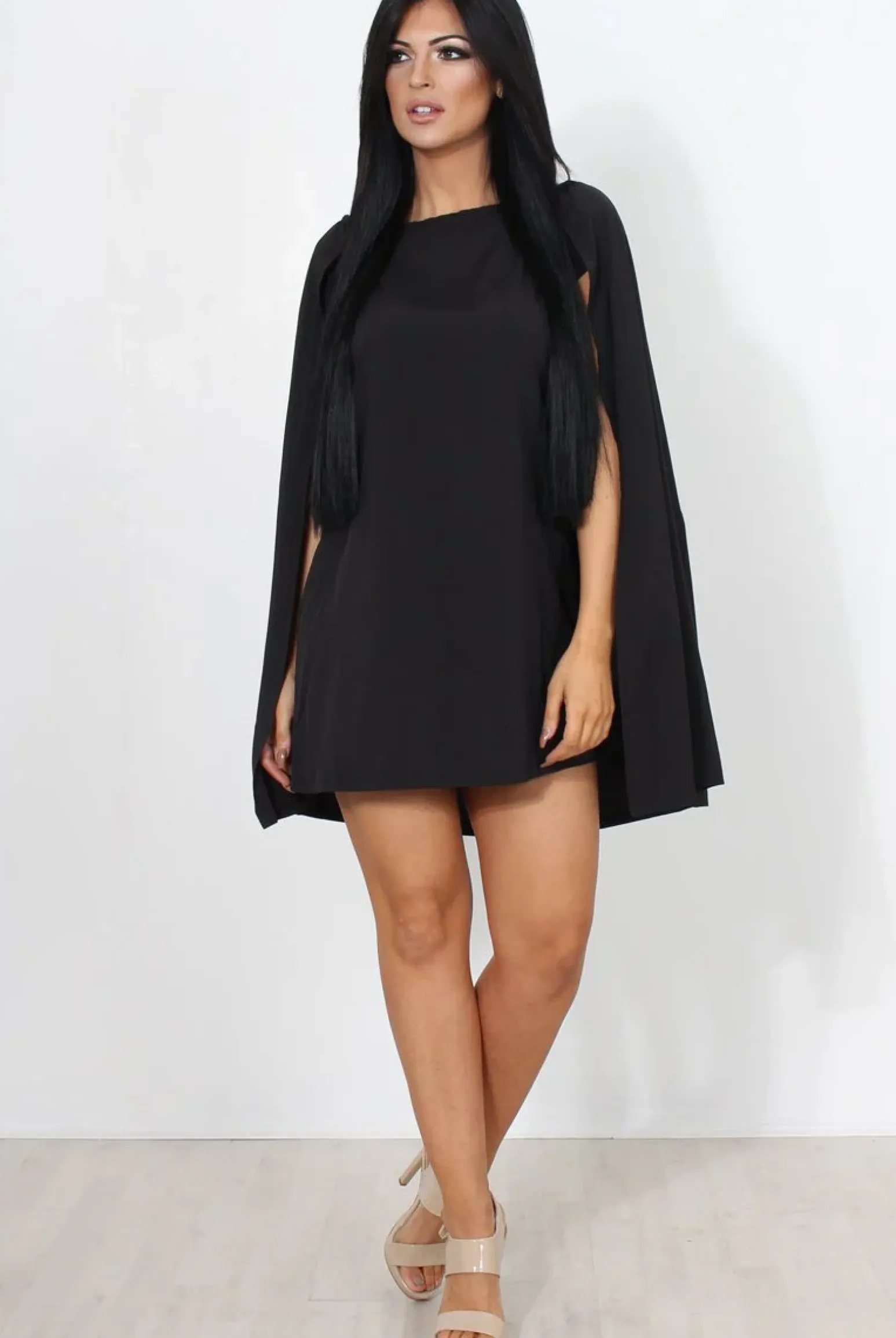 Rebellious Fashion Black Off The Shoulder Cape Dress-Verity