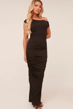 Rebellious Fashion Black One Shoulder Bodycon Maxi Dress - Nadine
