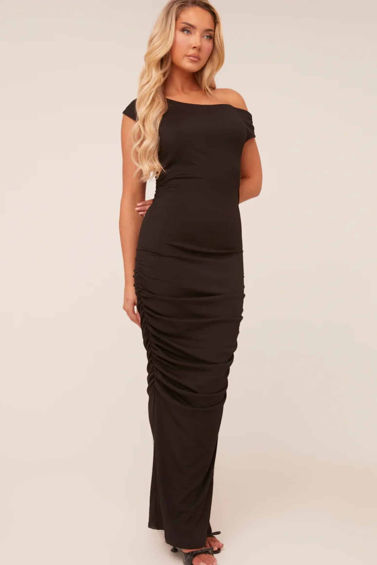 Rebellious Fashion Black One Shoulder Bodycon Maxi Dress - Nadine