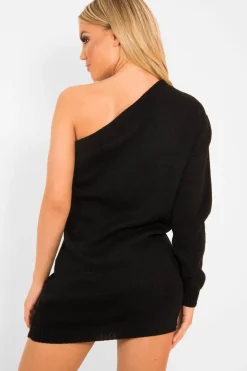 Rebellious Fashion Black One Shoulder Jumper Dress - Liseth
