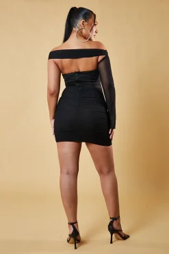 Rebellious Fashion Black One Sleeve Corset Detail Mini Dress - Camila