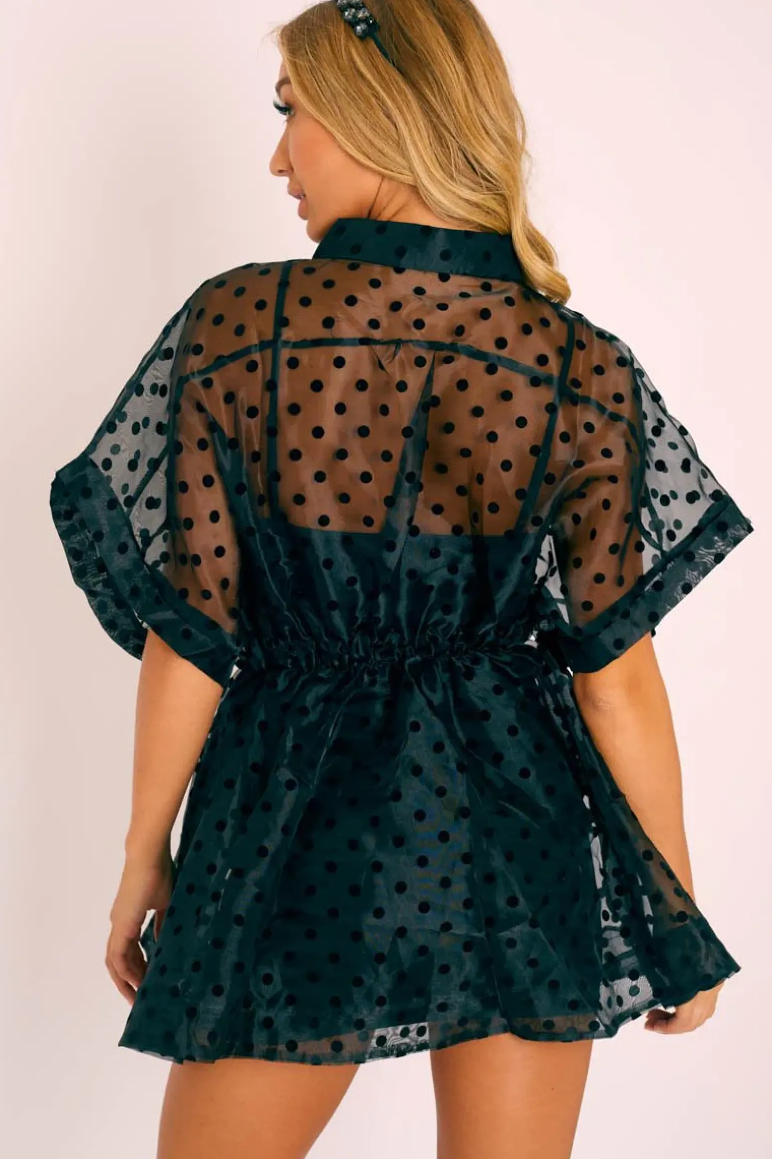 Rebellious Fashion Black Organza Polka Slip Insert Shirt Dress - Nathalia