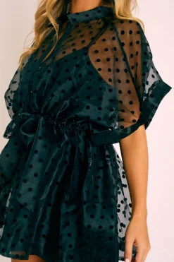 Rebellious Fashion Black Organza Polka Slip Insert Shirt Dress - Nathalia