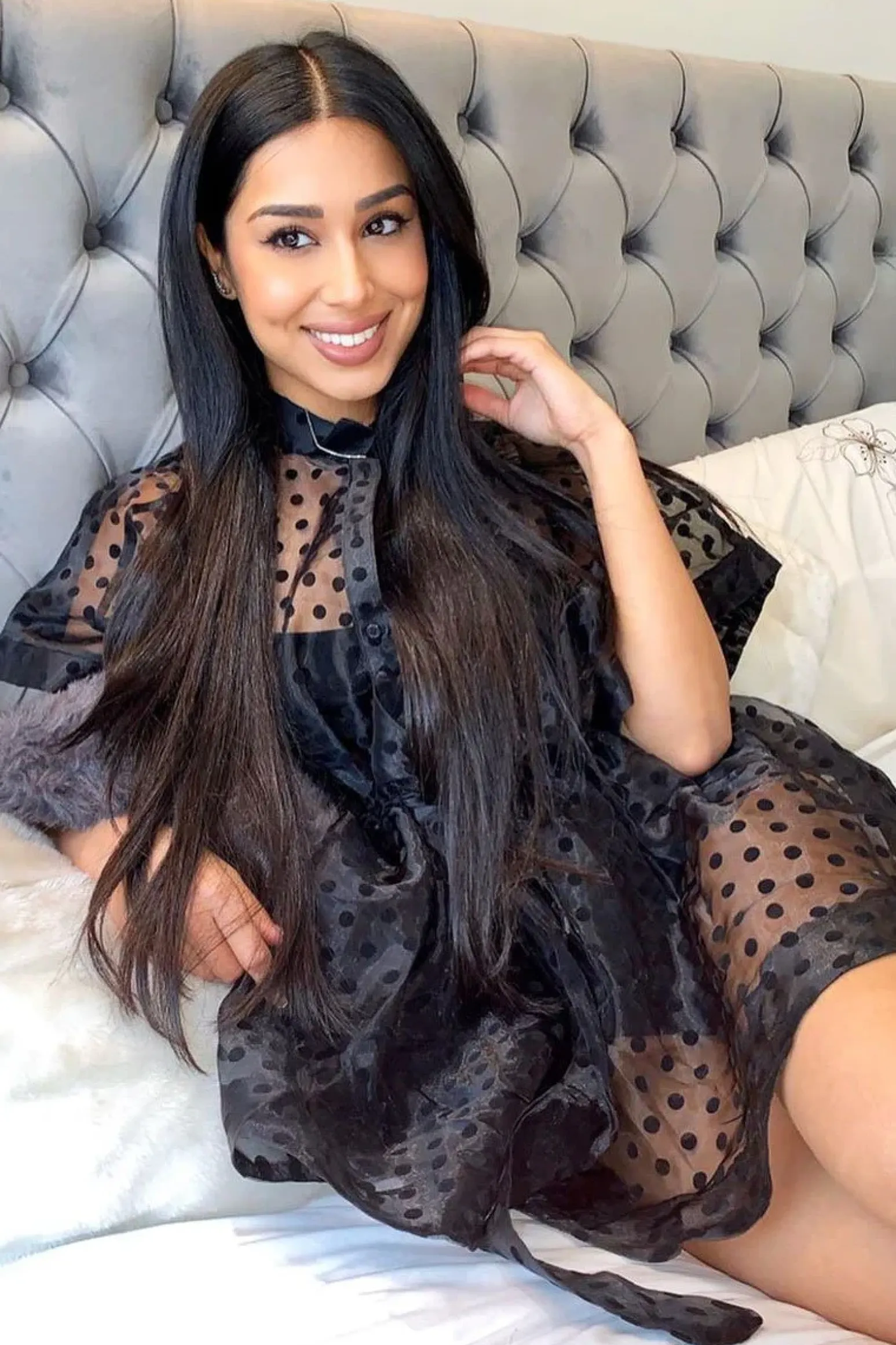 Rebellious Fashion Black Organza Polka Slip Insert Shirt Dress - Nathalia